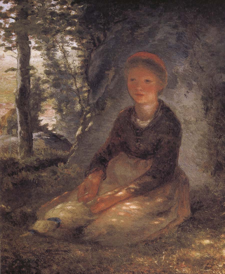 Shepherdess sitting under the shadow